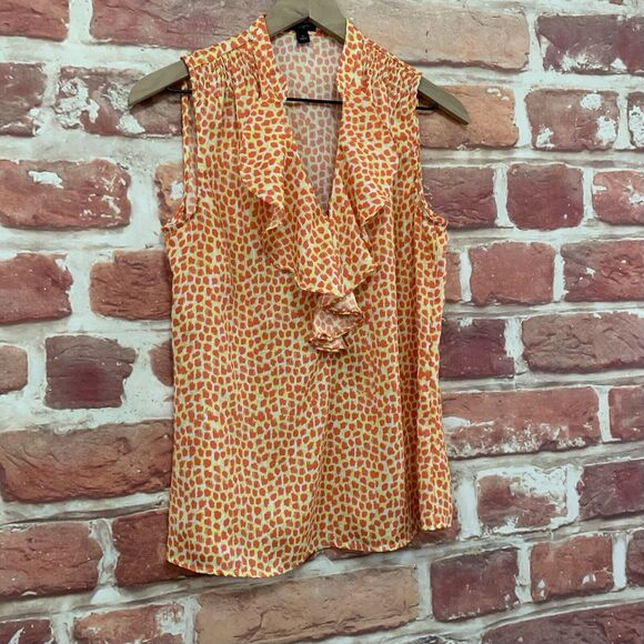 Ann Taylor Top Women's Small Orange Yellow Multicolor Abstract Ruffle Shirt - Picture 2 of 8